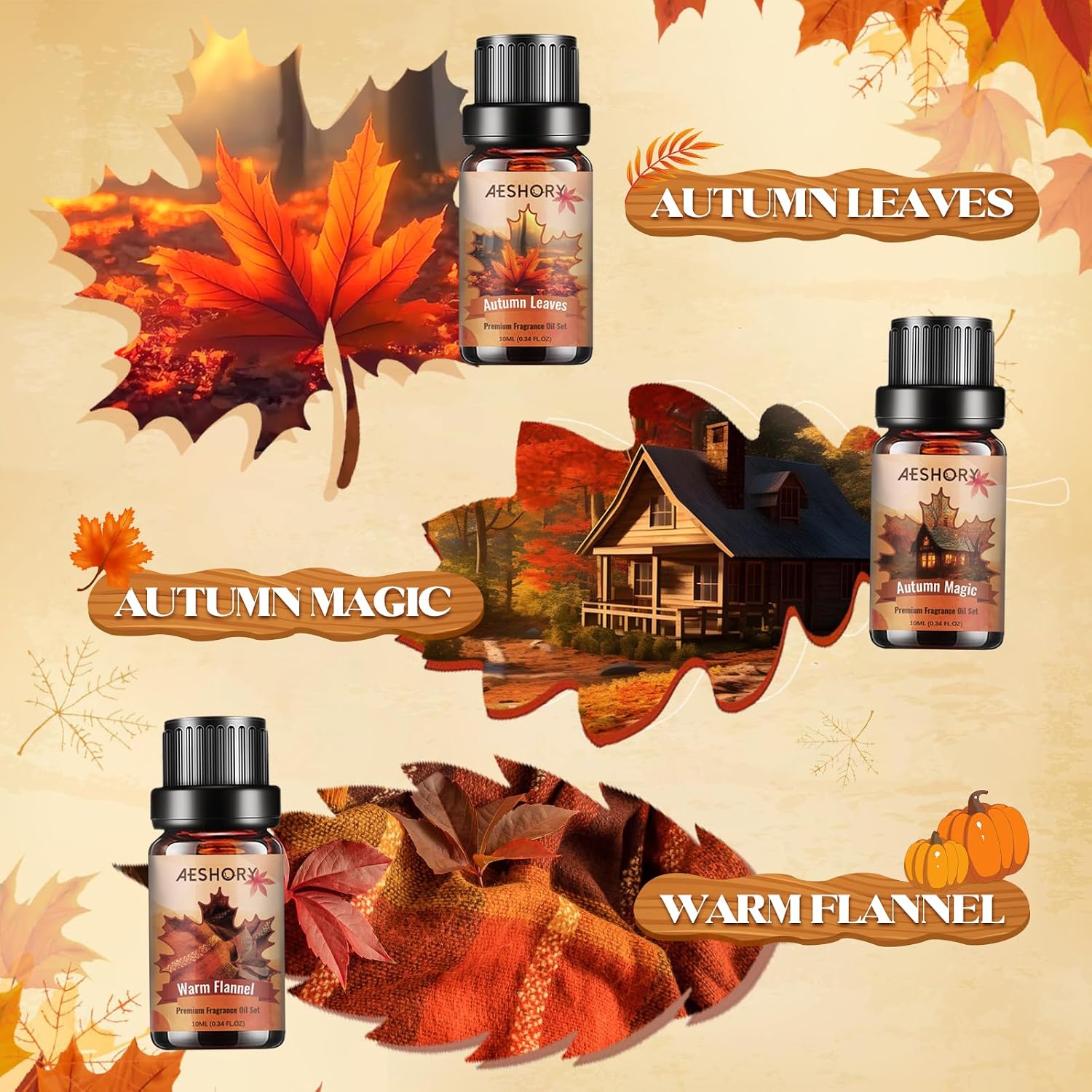 Autumn Essential Oils Set, 6 Premium Fall Fragrance Oils for Diffuser for Home, Aromatherapy Oils for Pumpkin Crunch