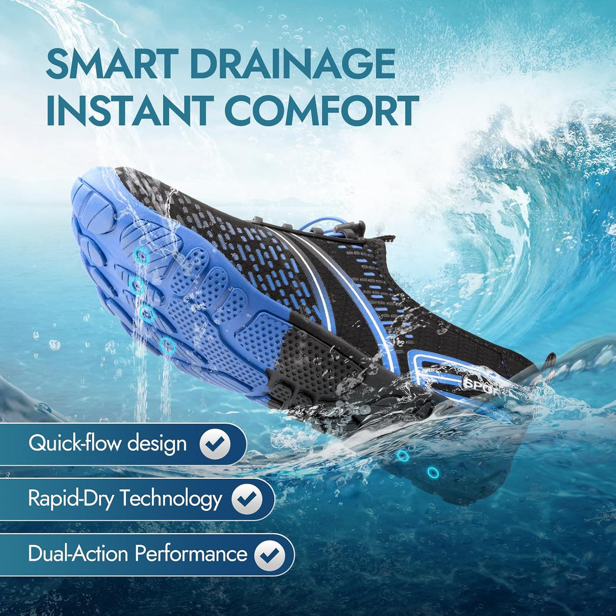 Hiking Barefoot Water Shoes for Women Men Beach Swim Pool Quick Dry | Aqua River Athletic Wide Toe Outdoor Sport