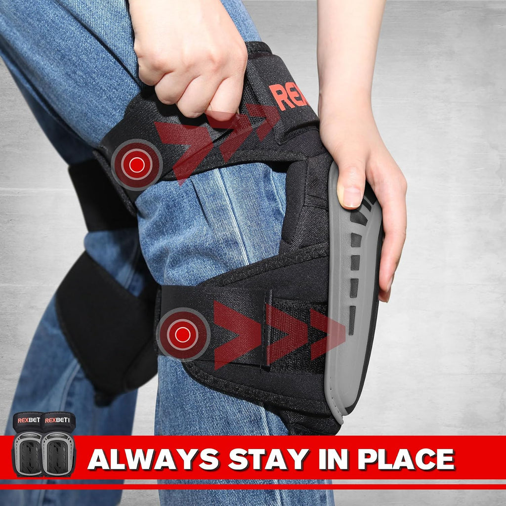 Knee Pads for Men, Anti-slip Construction Gel Knee Pads for Work | Heavy Duty Cap, Comfort Thick Gel Foam Pad, Stay