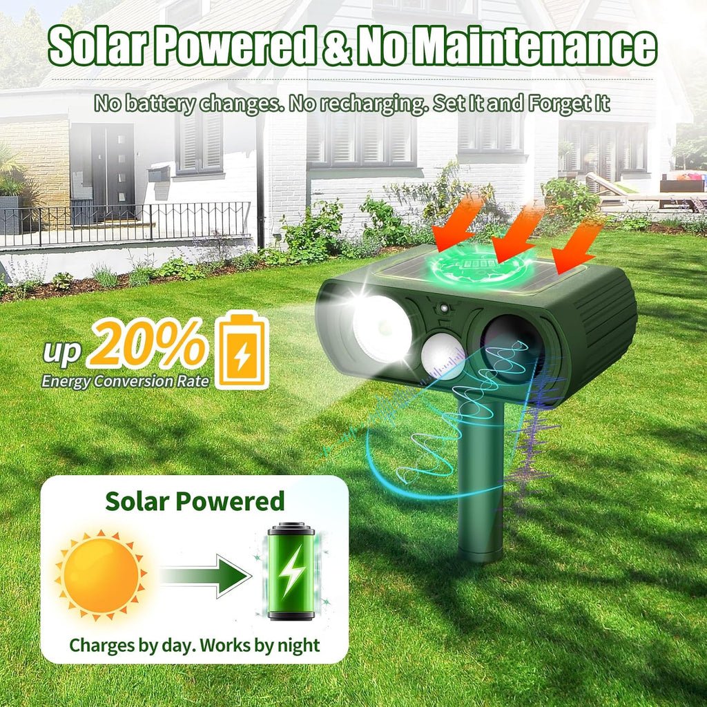 Solar Ultrasonic Animal Repellent, Deer Repellent Devices Waterproof, Cat Repellent Outdoor with Motion Detection