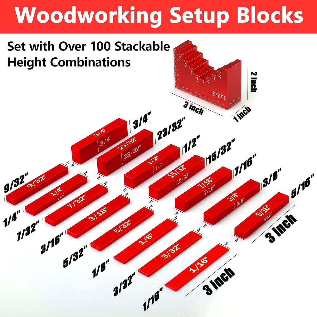 16Pcs Height Setup Blocks Woodworking, Table Saw Depth Gauge for Carpenter