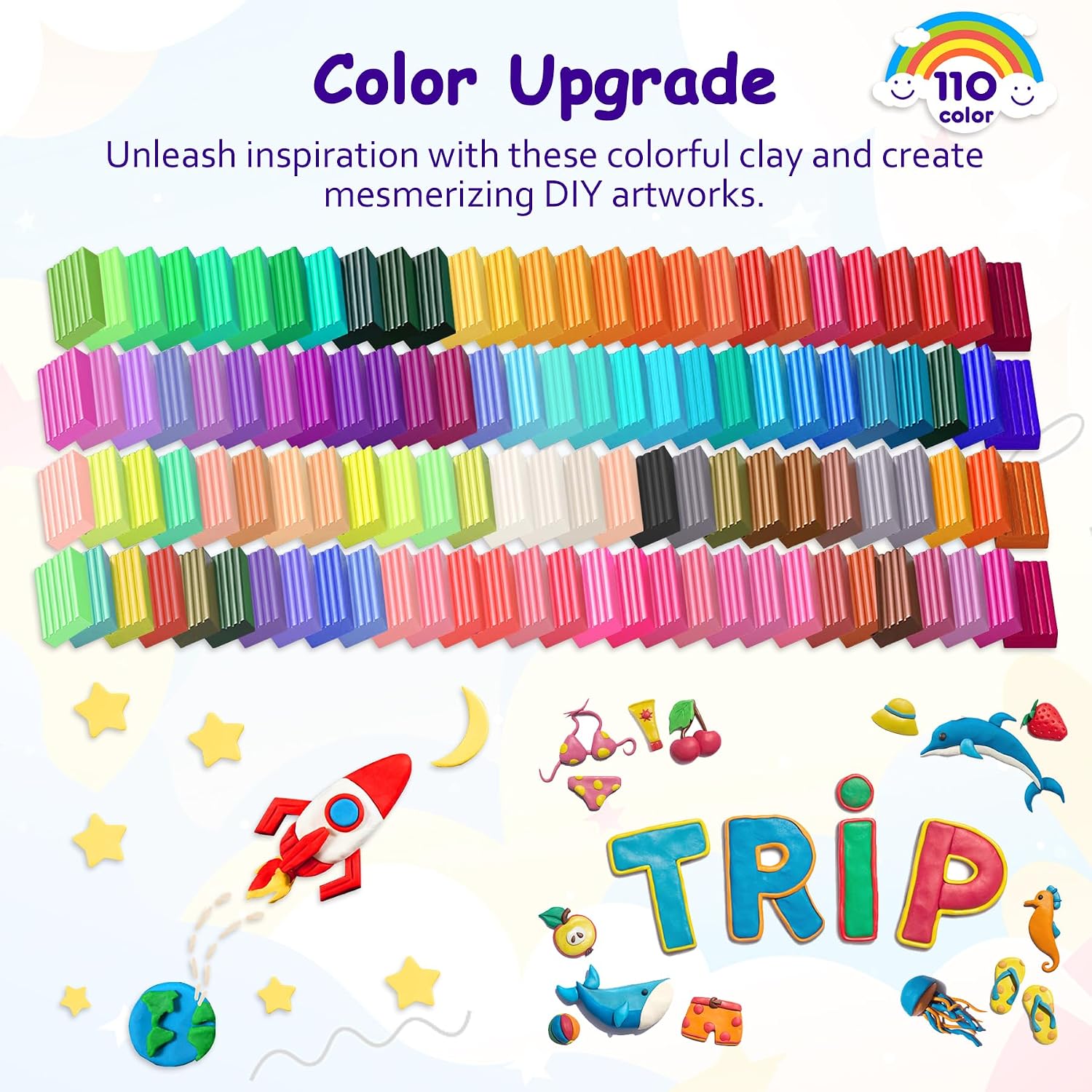 Polymer Clay Kit 215 Pcs Oven Bake Clay 110 Colors | Modeling Baking Clay, Non-Sticky, Non-Toxic, Sculpting Tools
