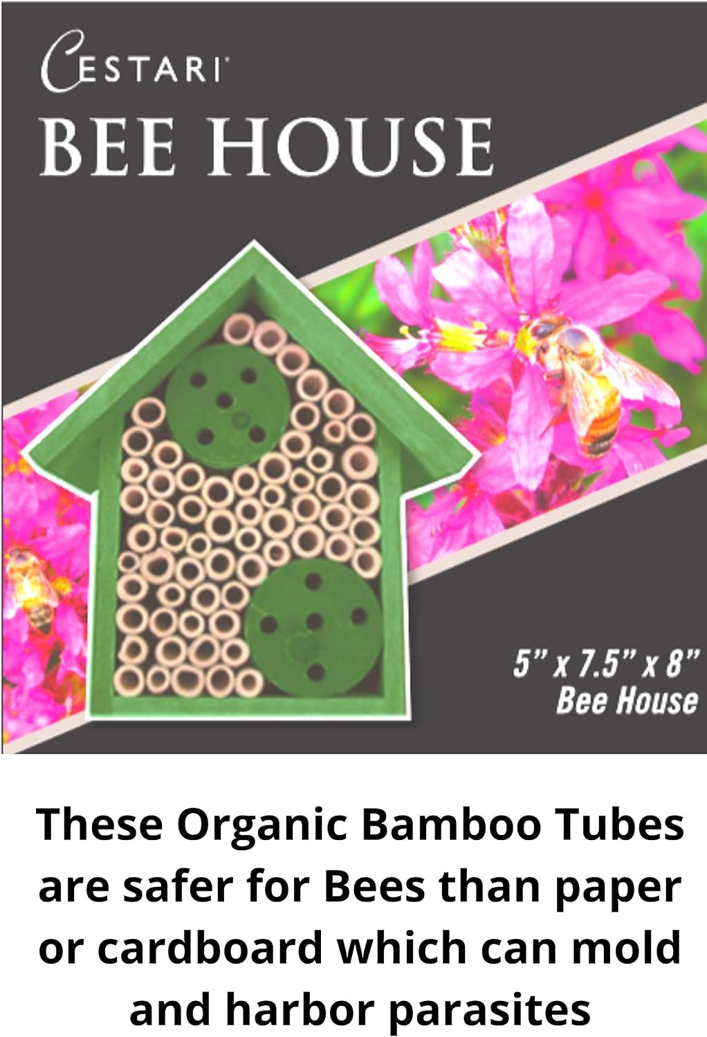 Mason Bee Houses and Supplies : Bamboo Tube Bee Hotel for Solitary Bees - Attract More Gentle Pollinating Bees to