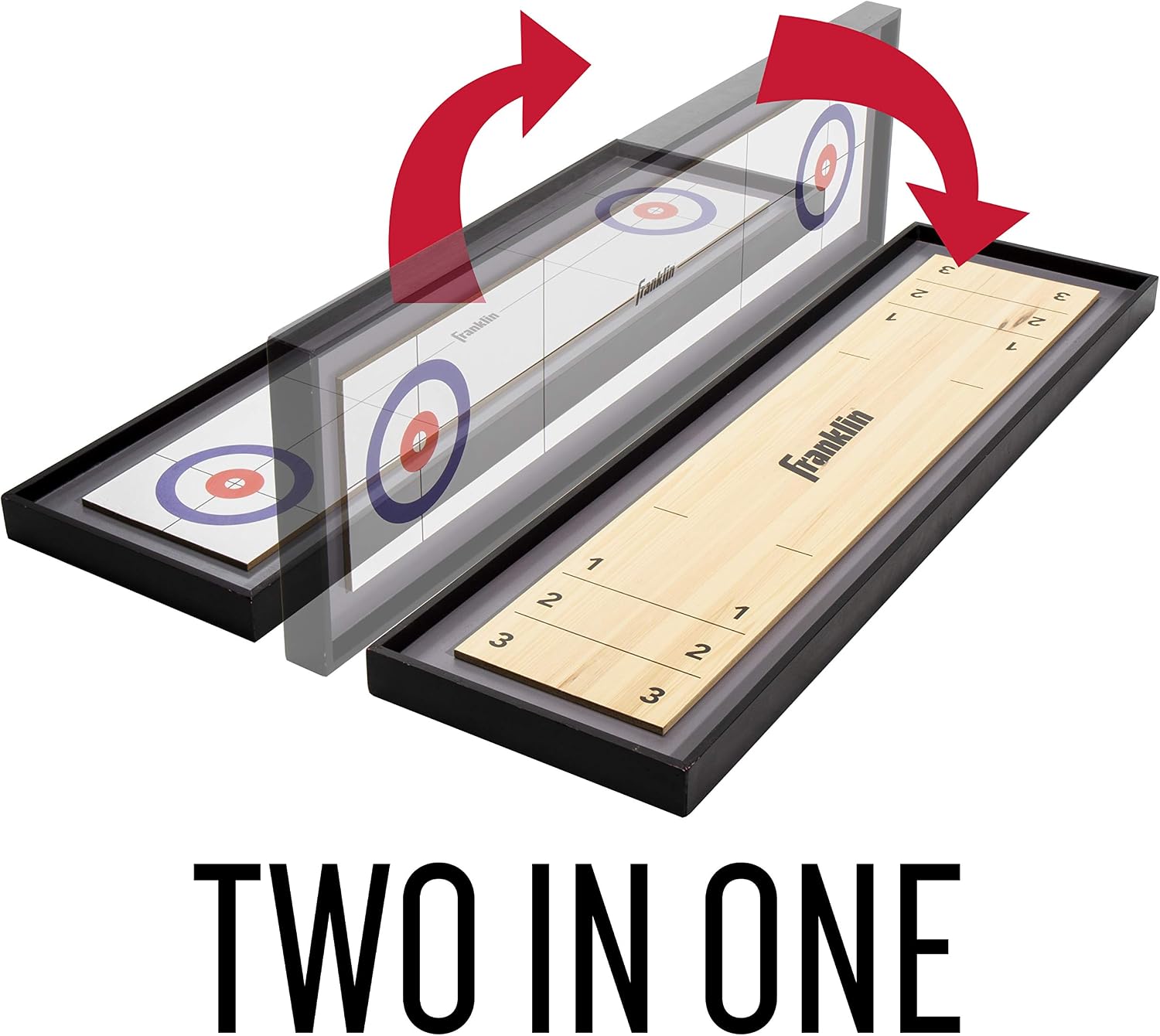 2-in-1 Shuffleboard Table and Curling Set - Portable Tabletop Set Includes 8 Rolling Mini Pucks - 45" | Ready To Play