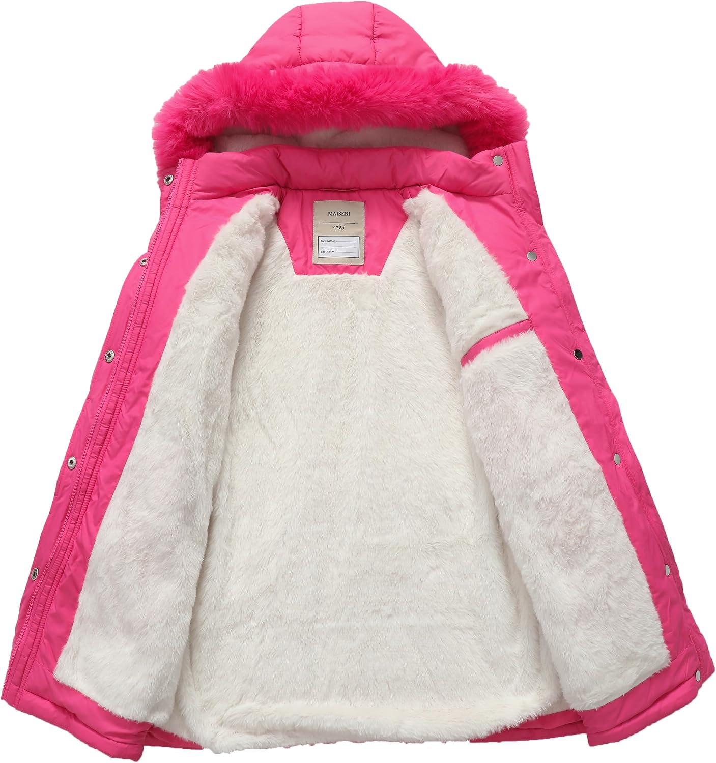 Girls Long Puffer Parka Removable Hood Kid's Winter Jacket Coats | Polyester Insulated Outerwear, Faux Fur Trim Hood