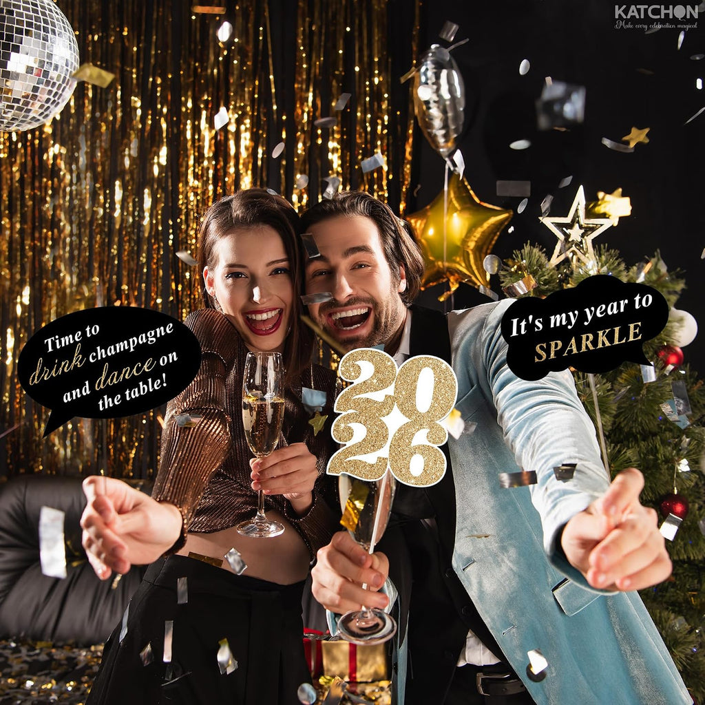 Glitter New Years Photo Booth Props, Pack of 35 | NYE Photo Booth Props for New Years Eve Party Supplies 2026, New