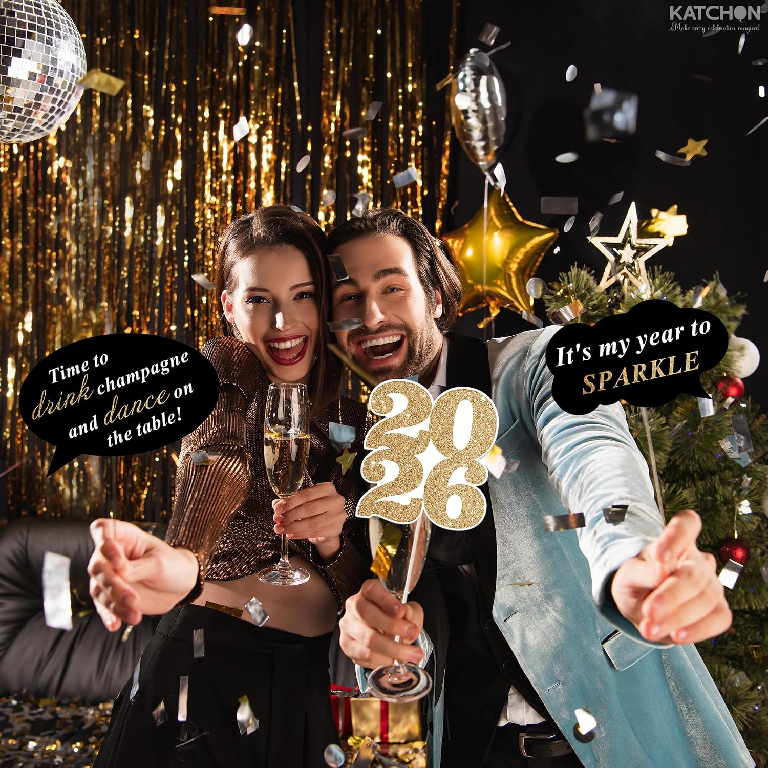 Glitter New Years Photo Booth Props, Pack of 35 | NYE Photo Booth Props for New Years Eve Party Supplies 2026, New