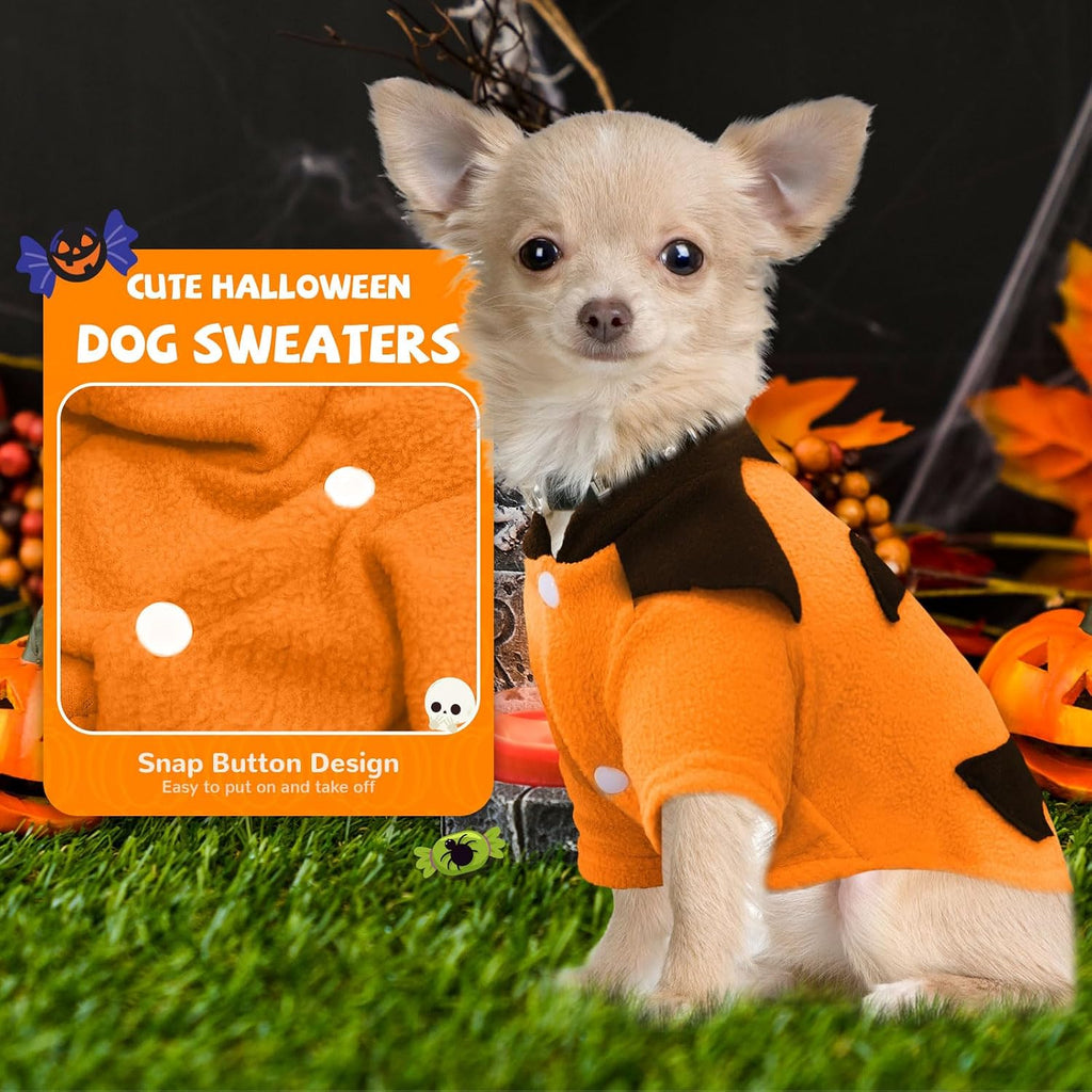 Dog Halloween Sweater Soft Fleece Puppy Cat Fall Winter Clothes Cute Pumpkin Halloween Dog Costumes with Sleeves