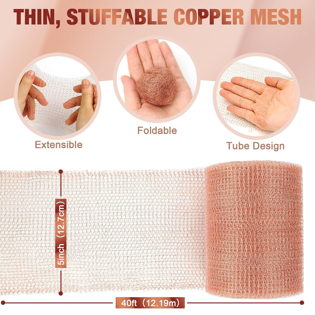 Copper Mesh Roll 5" x 40FT, 100% Pure Copper Wool for Pest Control | Durable Rustproof Copper Mesh Rodent Control
