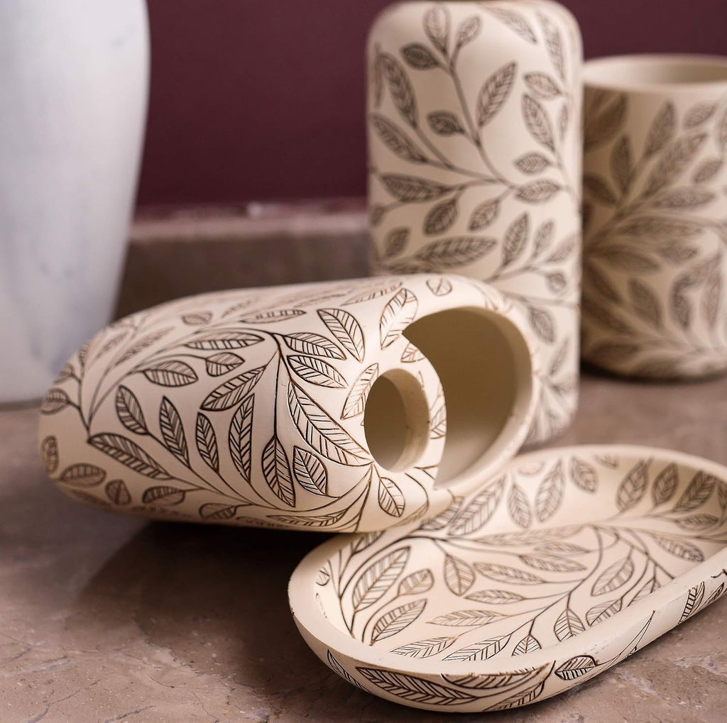 Bathroom Accessories Set,Toothbrush Holder,Farmhouse Bathroom Decor,4 Pcs Resin Gift Set Apartment Necessities