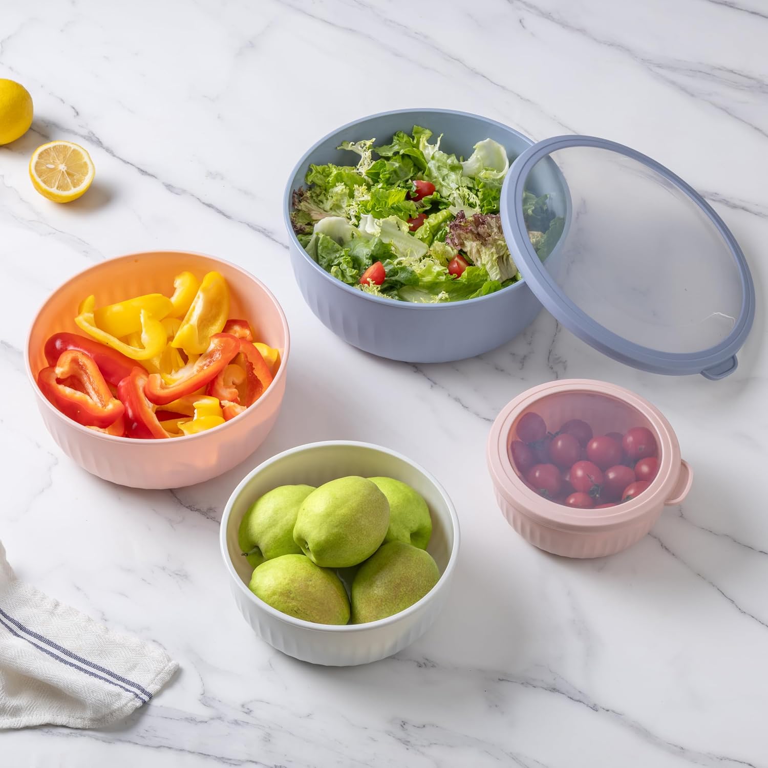 Prep Bowls with Lids- Wide and Deep Nesting Plastic Small Mixing Bowl Set with Lids, 12 Piece Set - Wide Bowls