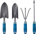 4 Piece Garden Tool Set Heavy Duty, Gardening Hand Tools Work No-Slip Grip Trowel Transplanter Weeder Hand Rake