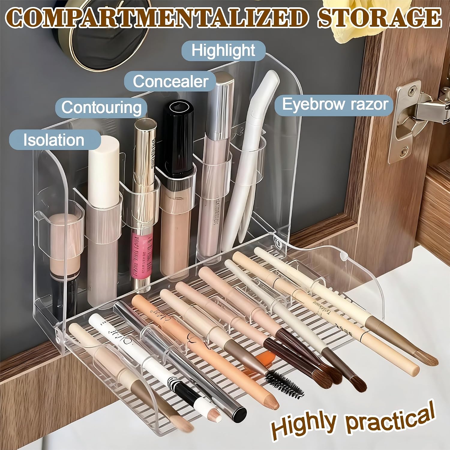 Wall-mounted Makeup Organizers, 16-Slot Eyeliner Lip Liner Organizer Holder, Makeup Organizer for Brush, Makeup
