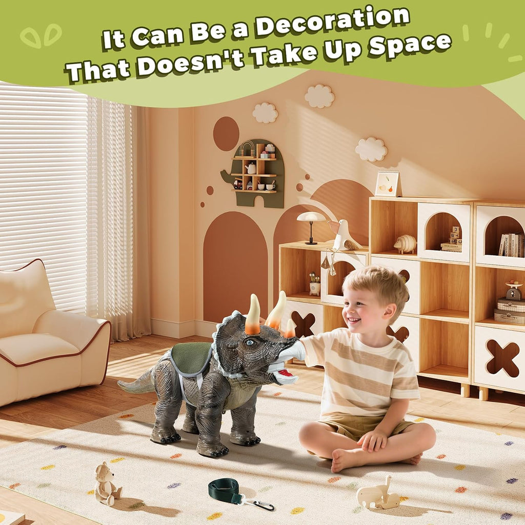 Dinosaur Ride On Toy Car,Indoor/Outdoor Play Gift for Kids(Triceratops) | Safety Realistic Triceratops Push Car,Three