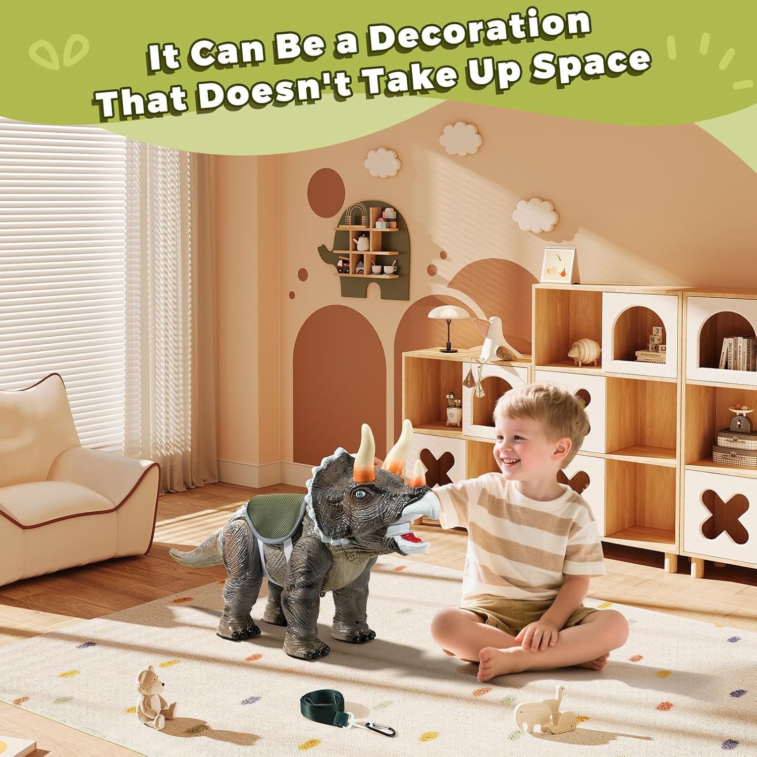 Dinosaur Ride On Toy Car,Indoor/Outdoor Play Gift for Kids(Triceratops) | Safety Realistic Triceratops Push Car,Three