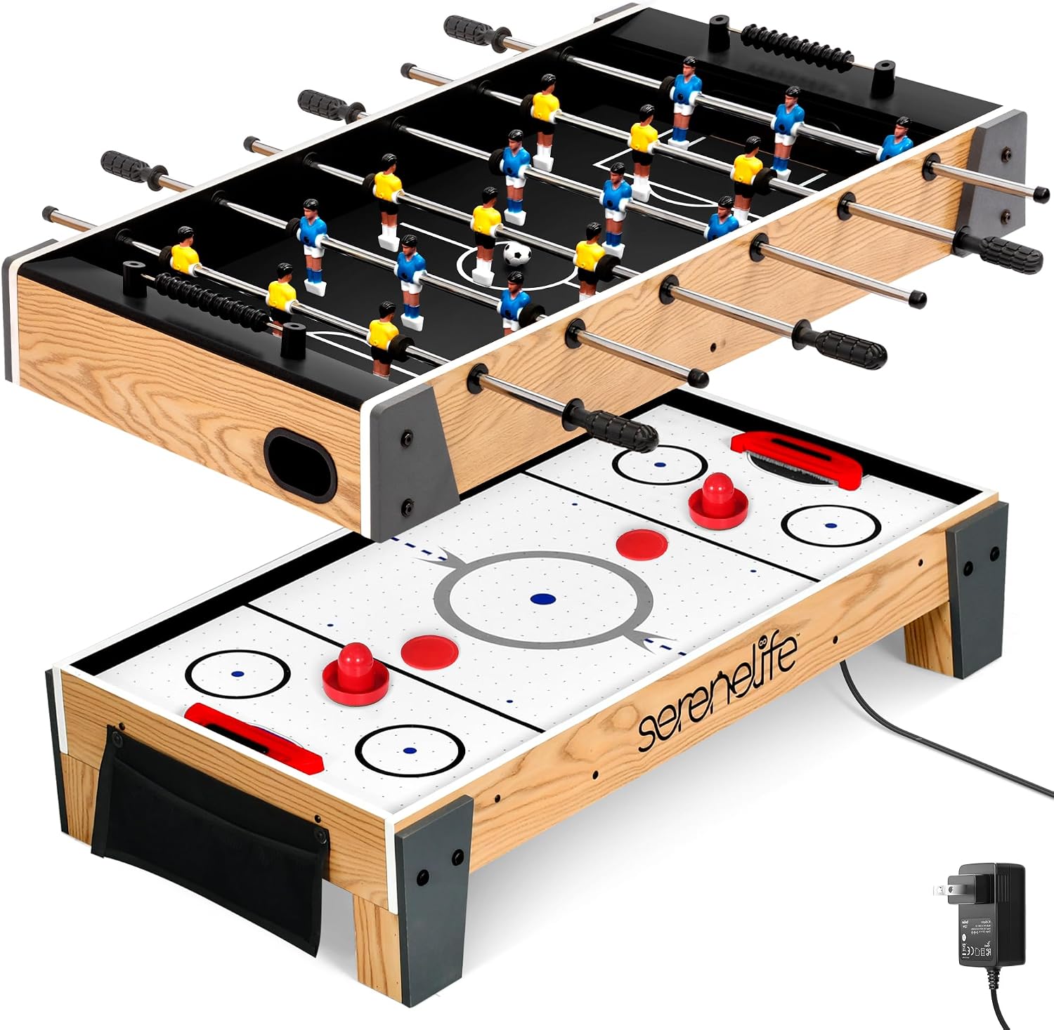 38” Table Top Air Hockey and 40” Foosball Set, 2-in-1 Swivel Game Table with Soccer Balls, Pushers, and Pucks for