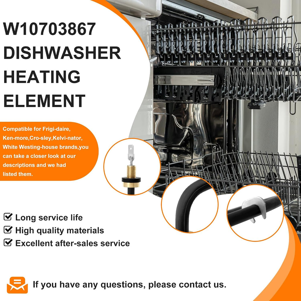 W10703867 Dishwasher Heating Element Compatible for Whirl-pool/Kitchen-aid/Ken-more Replaces W10195052,W10518402, W10329322,W10473250,W10687954,W10696509 by MIFLUS