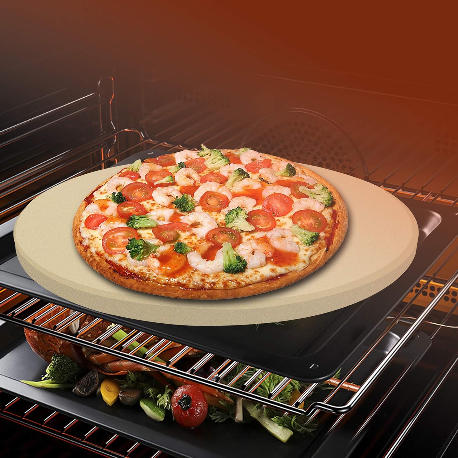 Round Pizza Stone, Heavy Duty Cordierite Pizza Grilling Stone, Baking Stone, Pizza Pan, Perfect for Oven, BBQ and