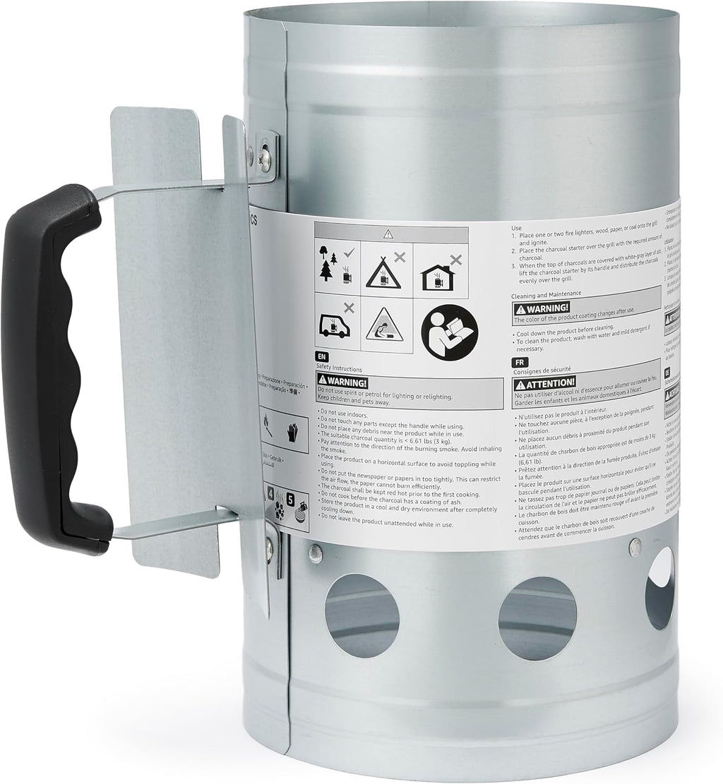 Charcoal Chimney Starter for Grills and Barbecues, Galvanized Steel, 6.6 Pound Capacity, Heat-Concentrating Design