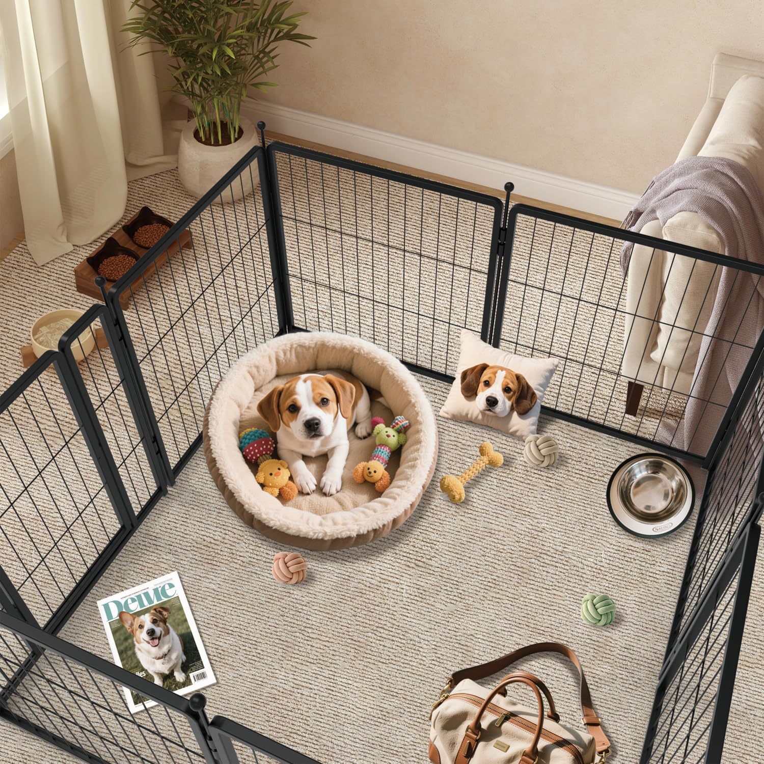 Dog Playpen 42 inch 8 Panels for Indoor & Outdoor Use – Heavy-Duty Metal Pet Fence with Ground Stakes, Rounded Ball