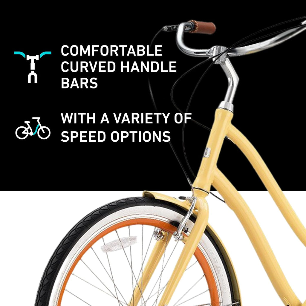 EVRYjourney Women's Steel Beach Cruiser Bike, Hybrid Bicycle, Step Through Frame with Rear Rack and Fenders, 26-Inch