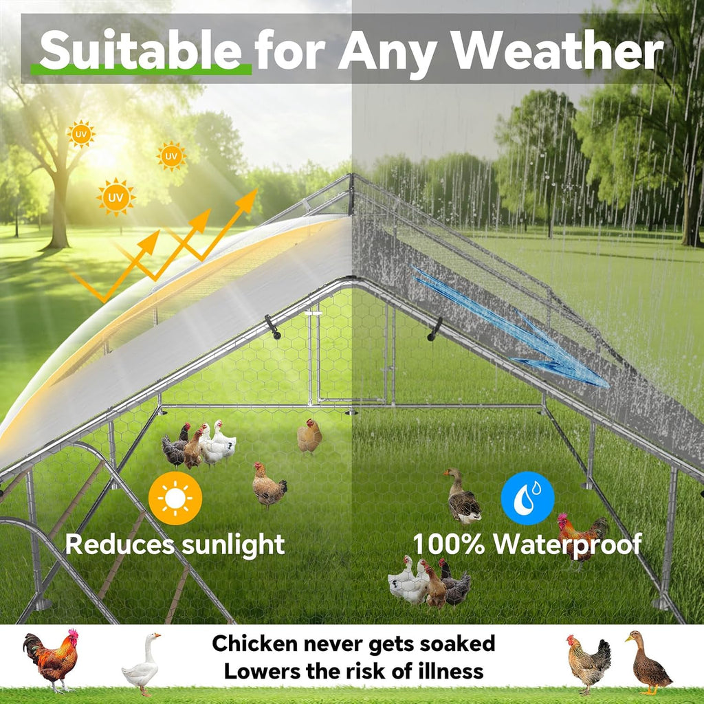 9.9x13.2 FT Metal Chicken Coop, Walk-in Poultry Run Enclosure