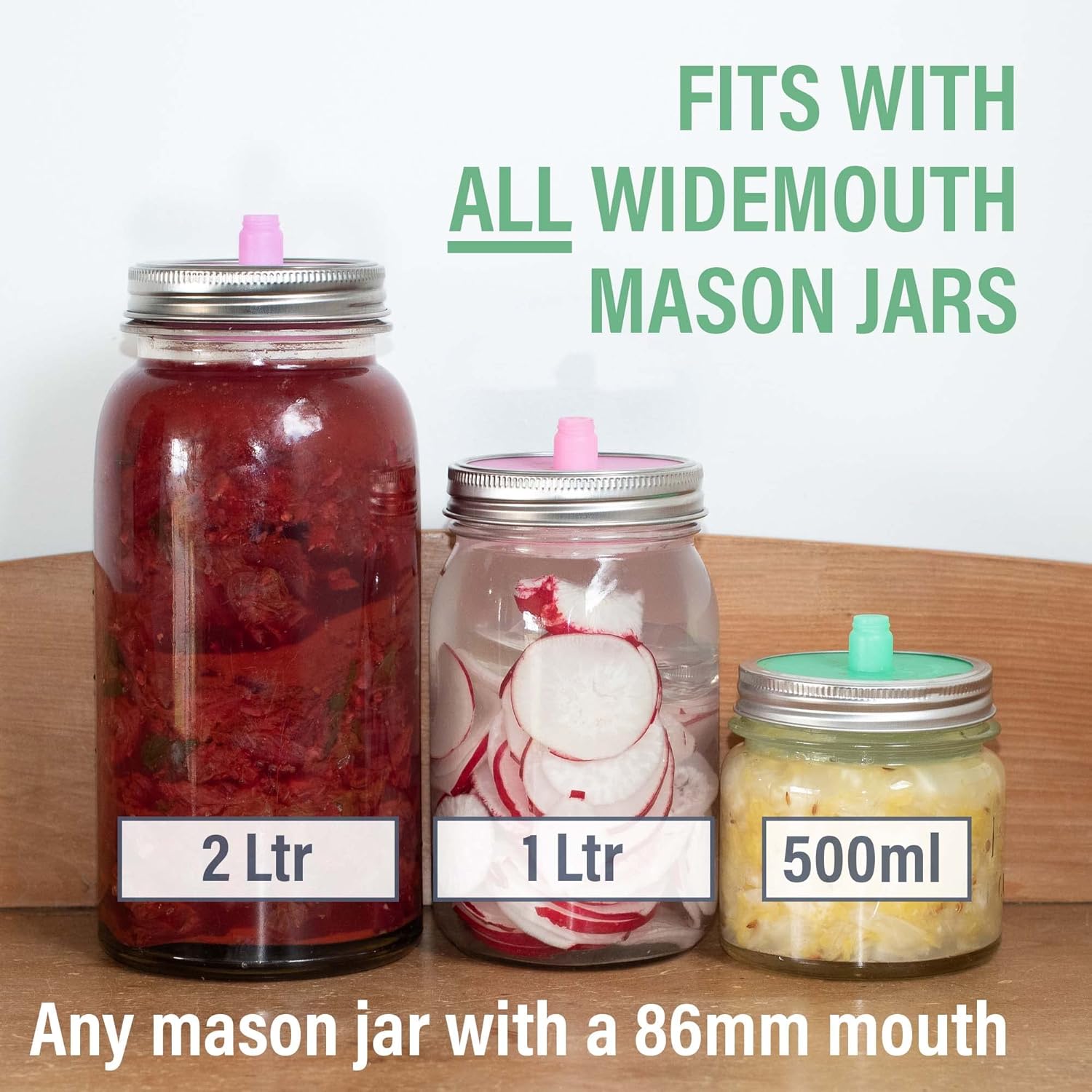 Glass Fermentation Weights for Wide Mouth Mason Jars — Set of 4, Easy Lift Handles — for Sauerkraut, Kimchi, Pickles