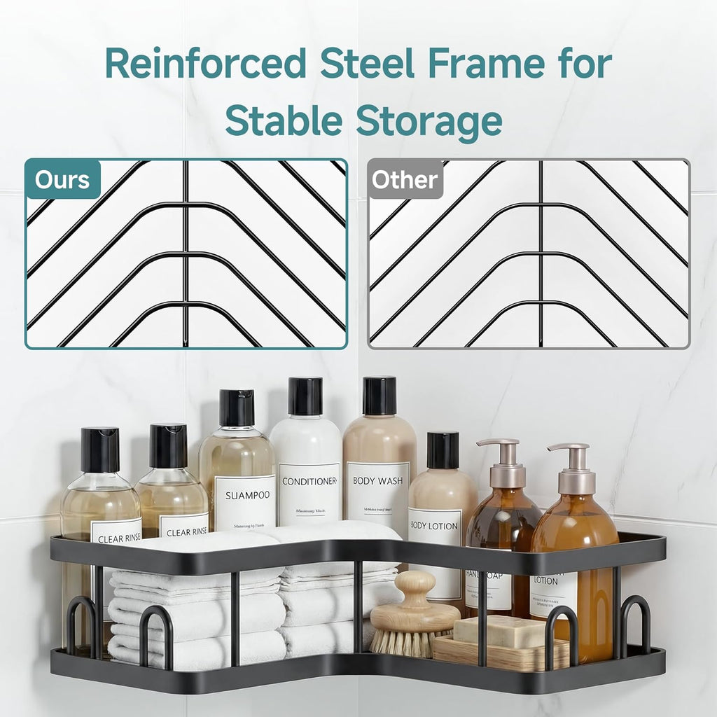 Large Capacity Corner Shower Caddy 5-Pack, Advanced Rustproof Design | No Drilling Adhesive Shelves, Rack with Soap