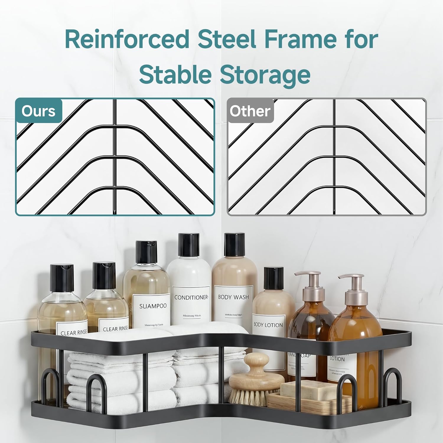 Large Capacity Corner Shower Caddy 6-Pack, Advanced Rustproof Design | No Drilling Adhesive Shelves, High-Load Rack