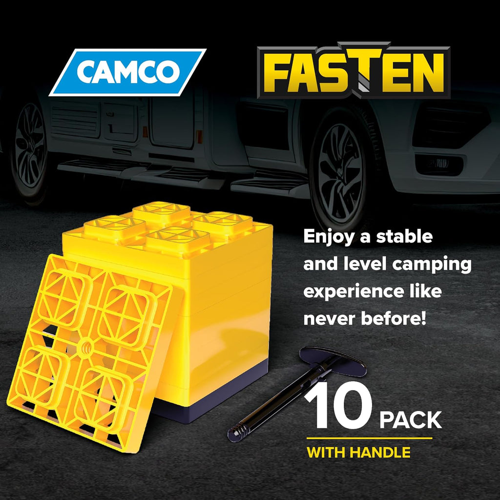 FasTen RV Leveling Blocks - Features Interlocking Design for Customizable Height - Carrying Handle Twists to Secure