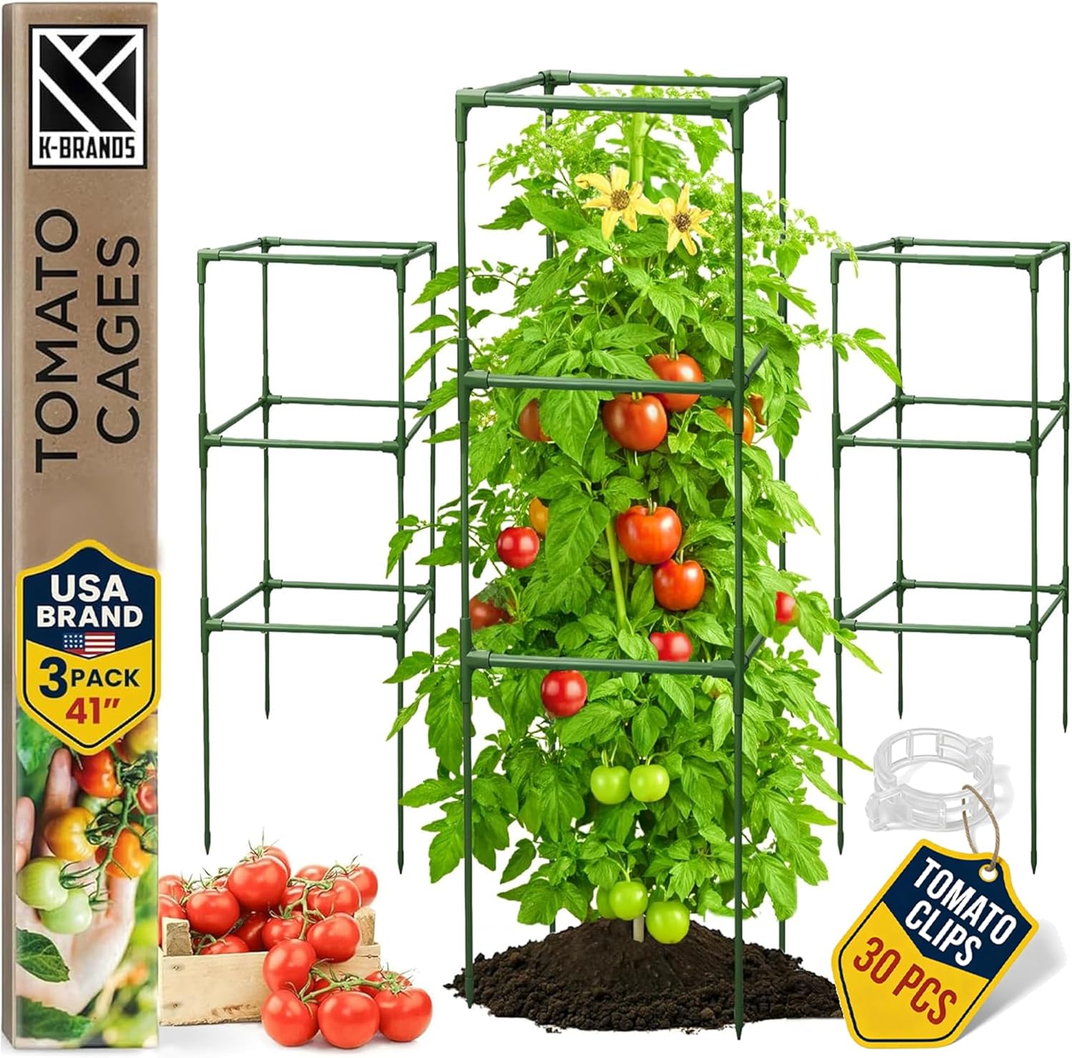 Square Tomato Cage - Large Trellis Stakes and Plant Support Structures for Vegetables and Climbing Plants - Tall