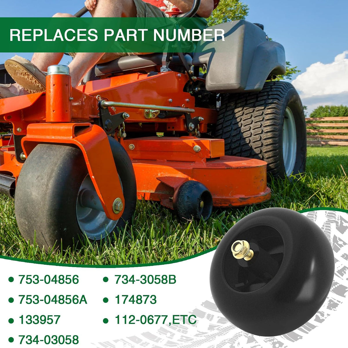 Mower Deck Wheels Fit for Craftsman Husq Cub JD Lawn Mower Tractor Replace for 753-04856A Deck Rollers Gauge Wheel for 54" 48" Deck 2 Set