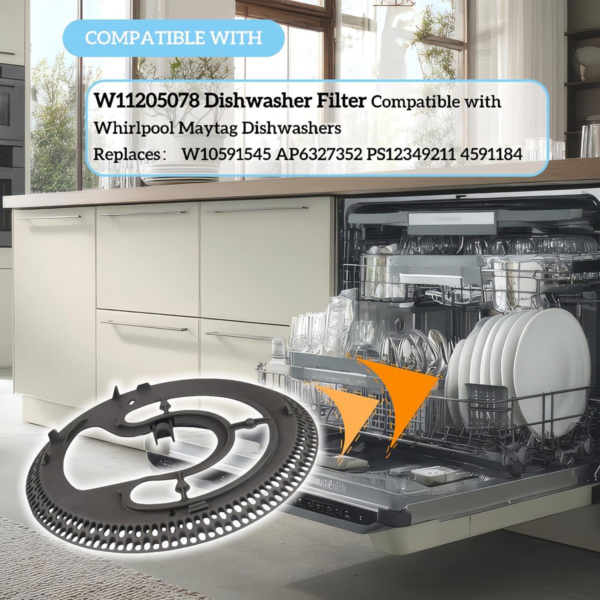 W11205078 Dishwasher Pump Filter Replacement For Whirlpool Dishwashers