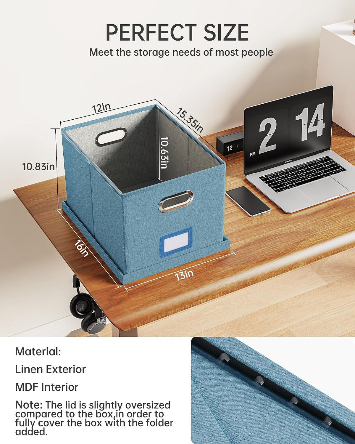 File Organizer with Lid, File Box, File Cabinet for Letter File Folder Storage, Hanging File Organizer for