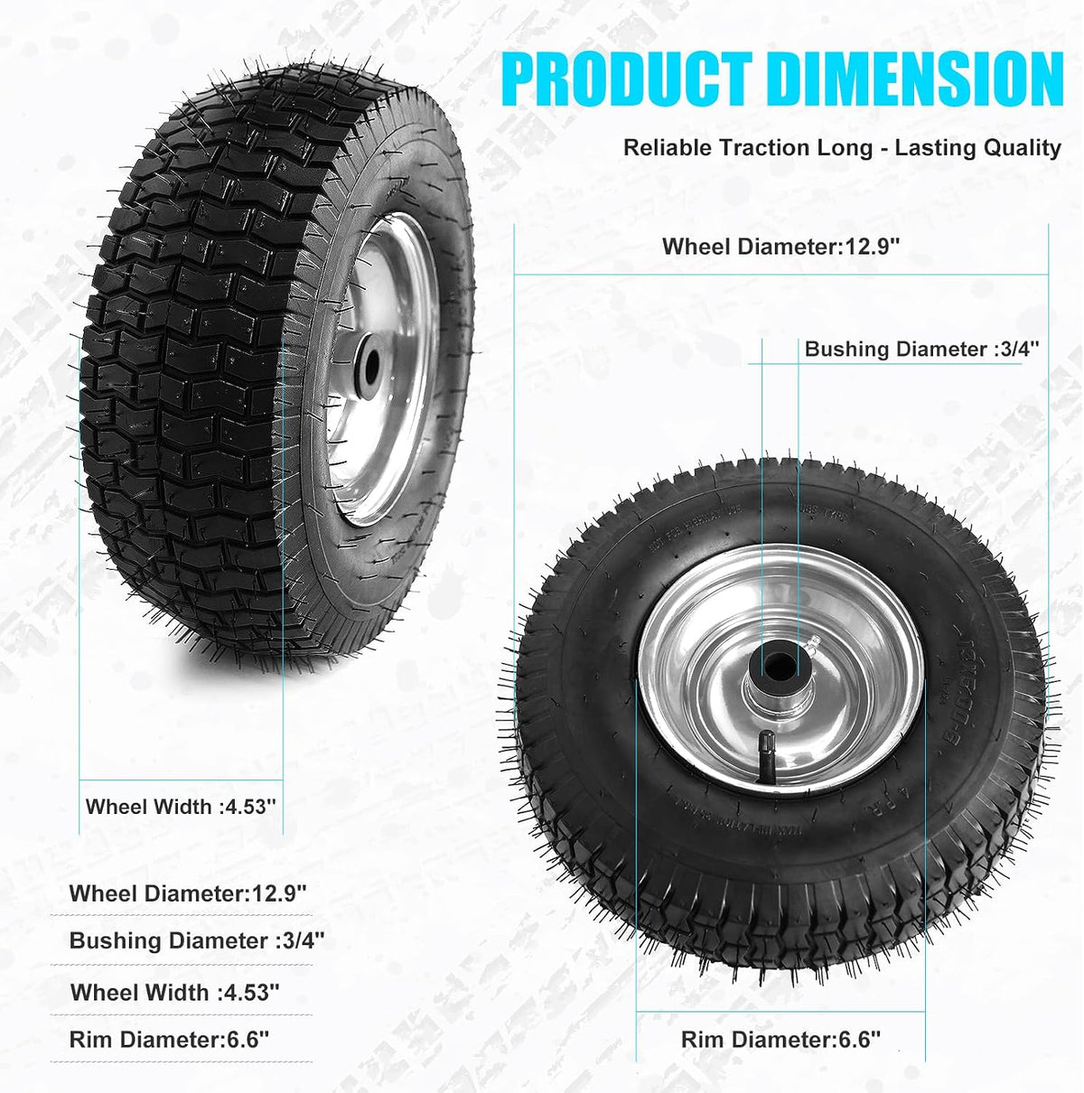 13x5.00-6 Tire and Wheel, Set of 2 Rubber Pneumatic Riding Lawn Mower Tires, Heavy Duty Lawn Mower Wheels with 3/4"