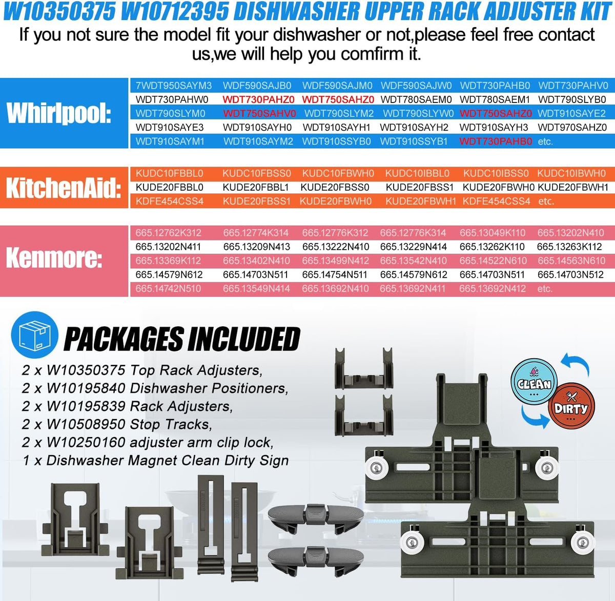 Upgraded W10350375 W10712395 Dishwasher Top Rack Adjuster Replacement Parts