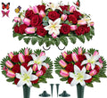 Artificial Cemetery Flowers – Realistic Silk Flower Outdoor Grave Decorations,Headstone Flower Saddle, Non-Bleed