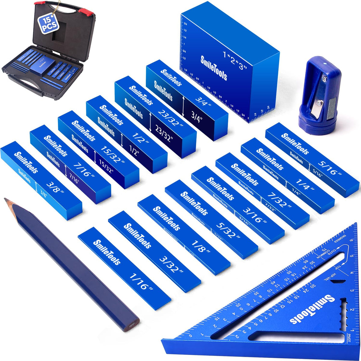 15PCS Inch Setup Blocks Woodworking Tools, Height Gauge Block Set