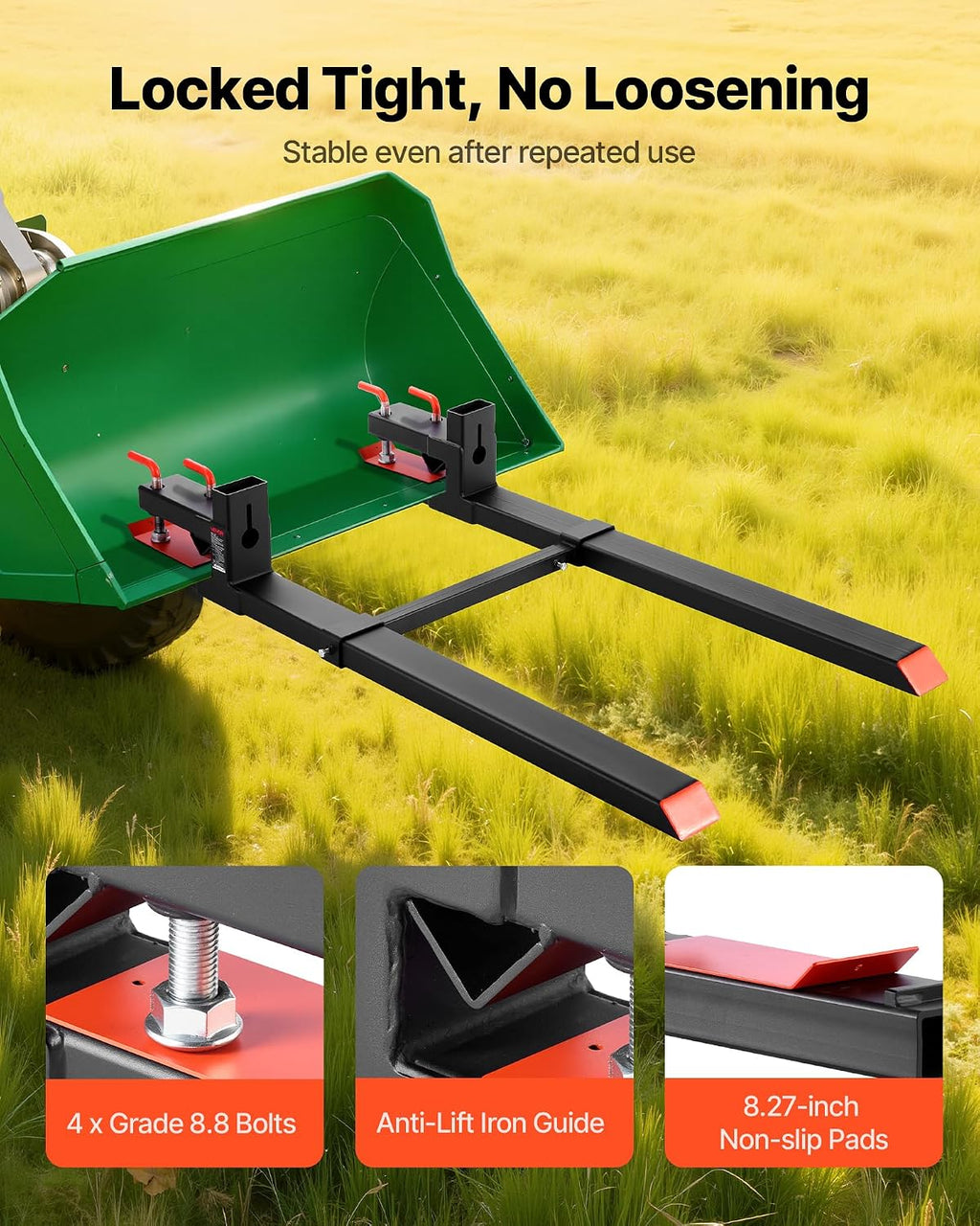 Pallet Forks, 4000 lbs Clamp on Pallet Forks, 60-Inch Total Length Heavy-Duty Tractor Fork with Adjustable Stabilizer