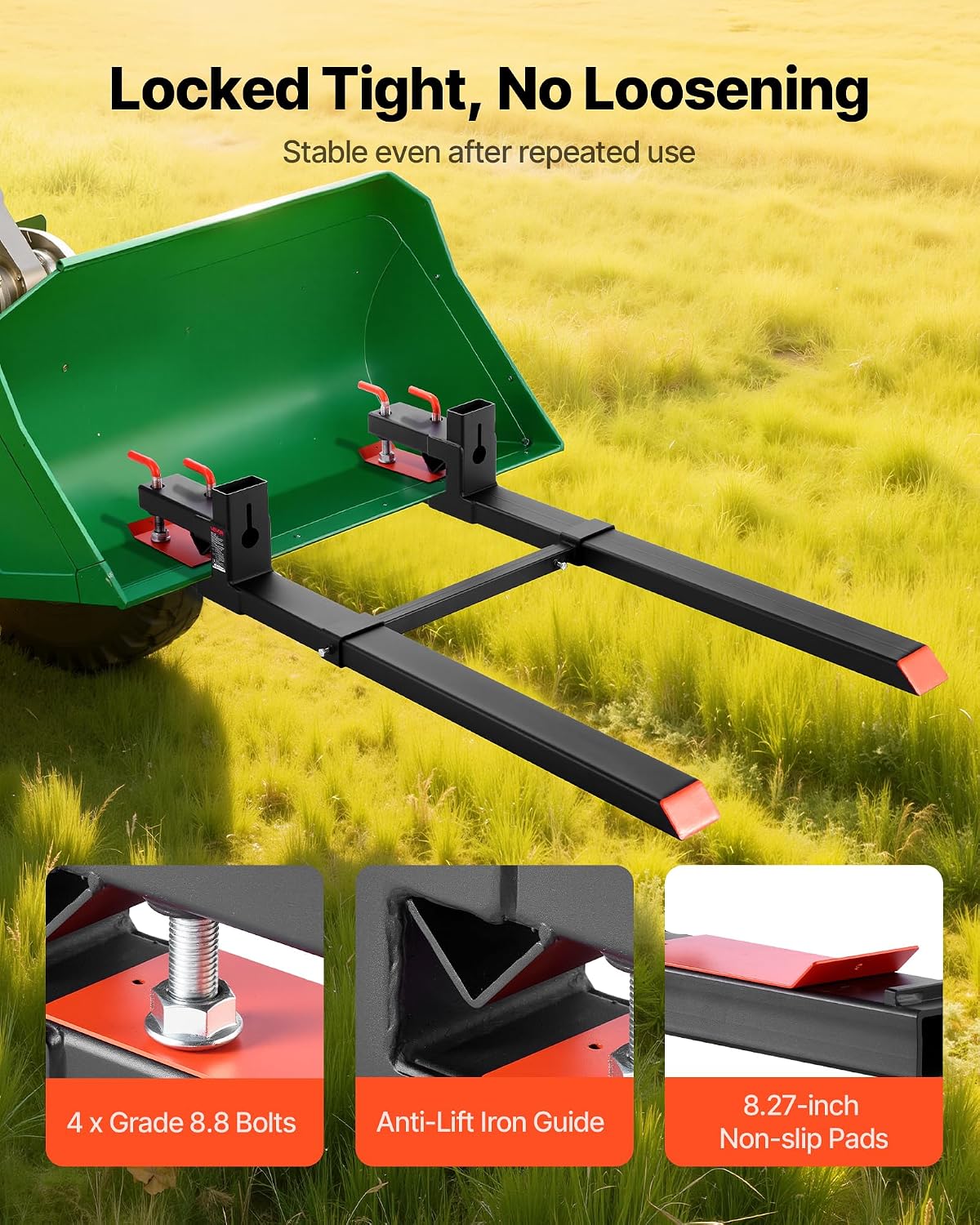 Pallet Forks, 4000 lbs Clamp on Pallet Forks, 60-Inch Total Length Heavy-Duty Tractor Fork with Adjustable Stabilizer