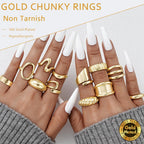 Chunky Gold Stackable Rings for Women Non Tarnish, 18K Gold-Plated Statement Open Stacking Rings, Knuckle Band Ring Set