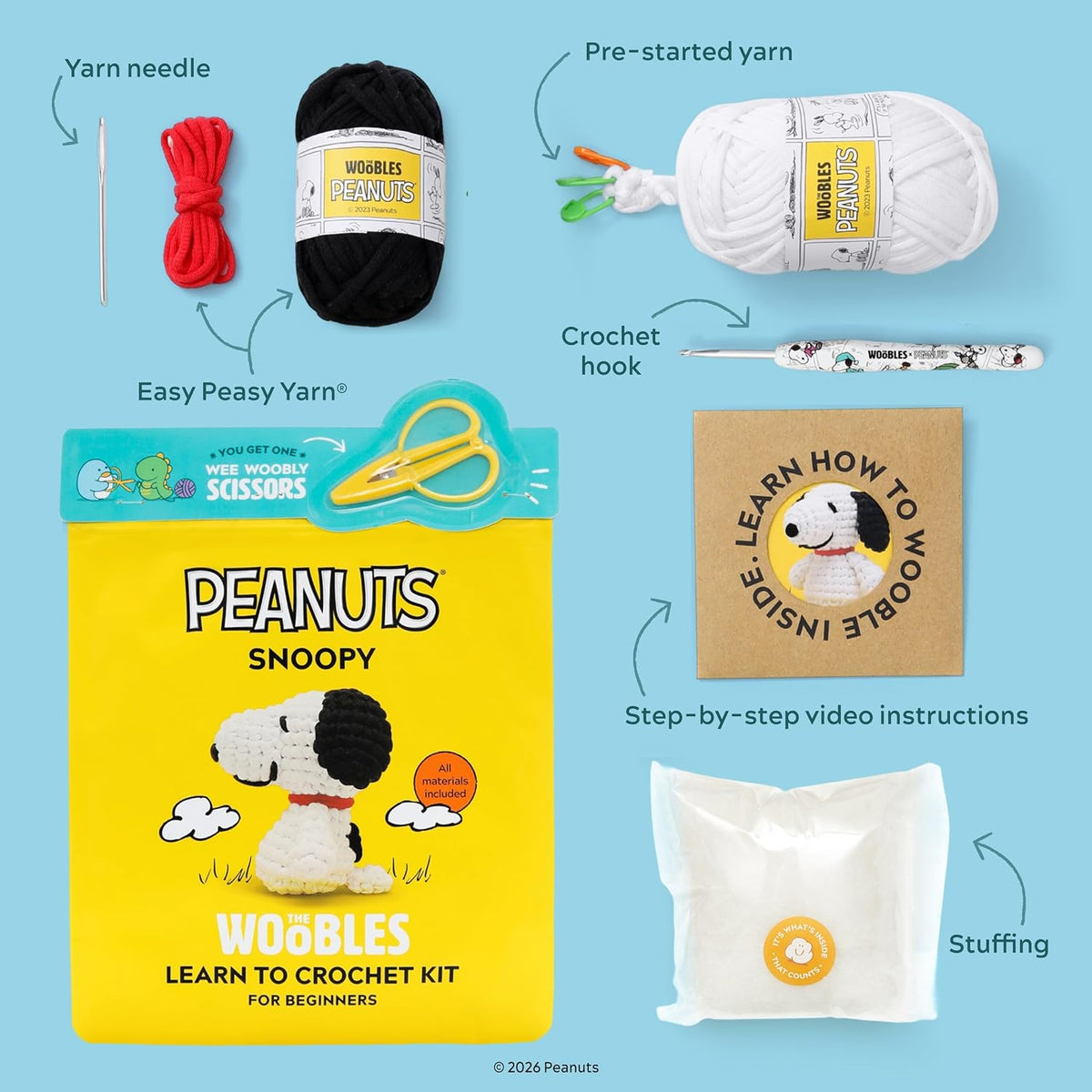Peanuts Snoopy Beginner Crochet Kit with Scissors Kit