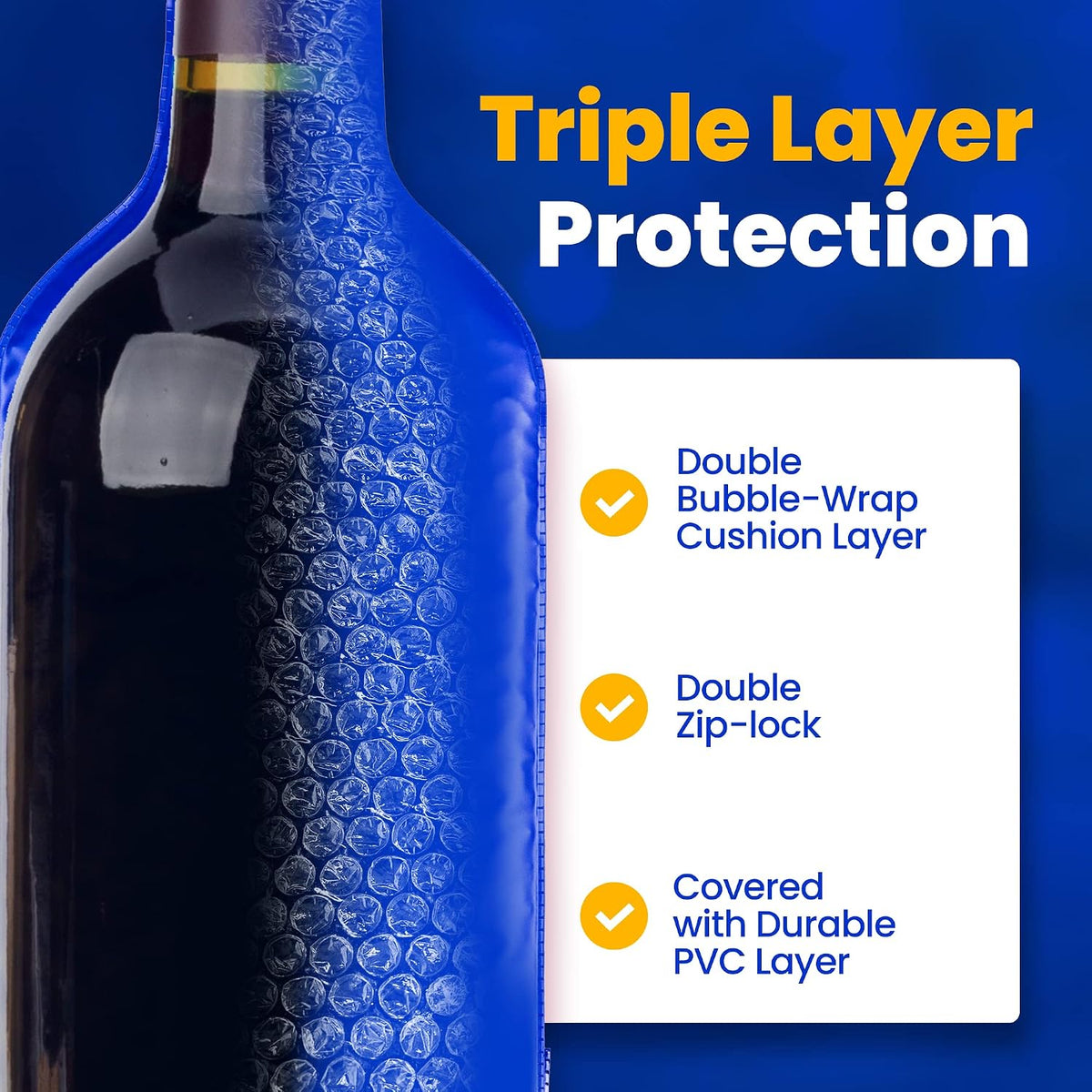 Reusable Wine Protector Travel Bag by Bottle Shield (4-Pack) - Bubble Cushioning Wrap Suit | Unbreakable Bottle