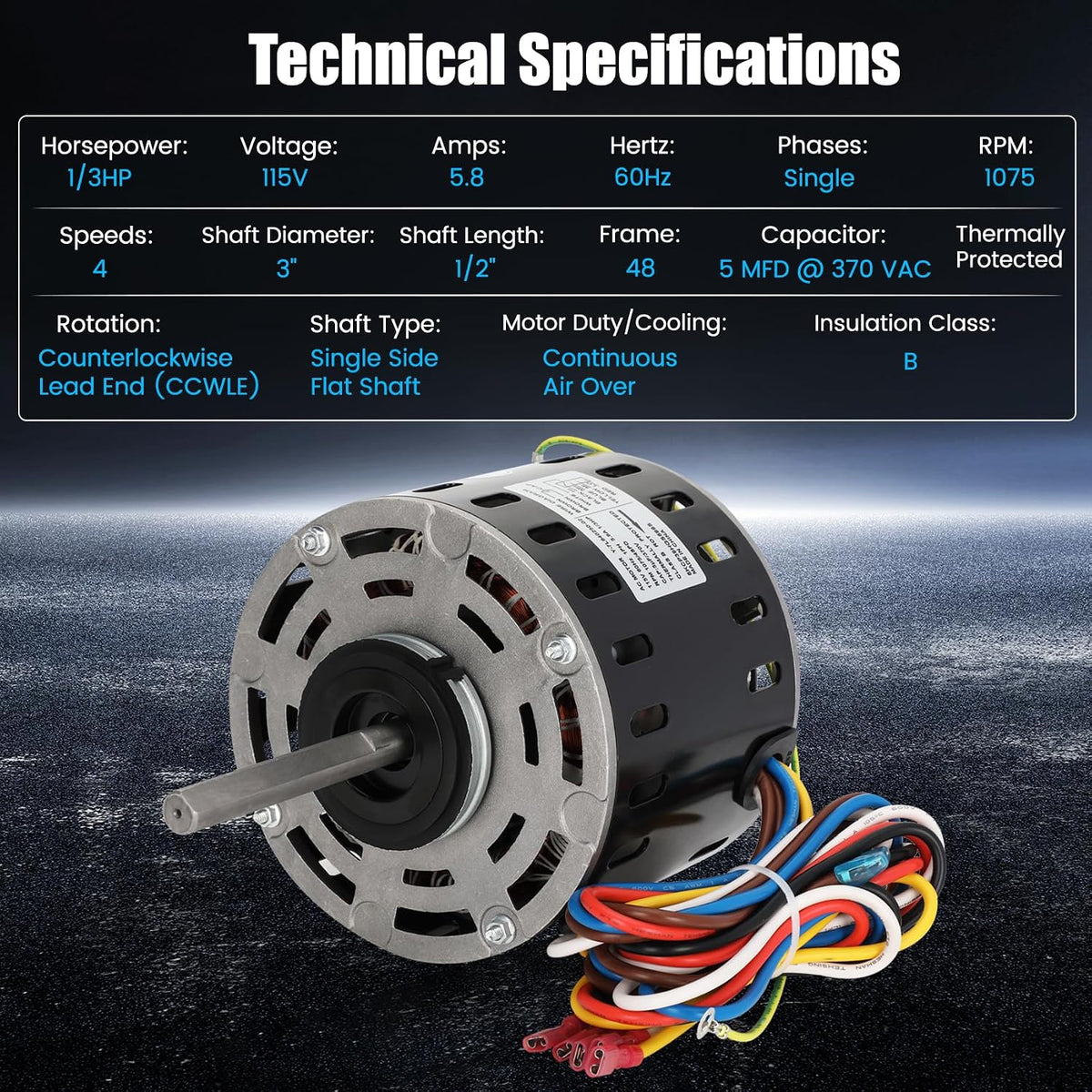 5KCP39HGS599S Furnace Blower Motor – 1/3 HP 115V 1075 RPM 4-Speed | Replacement for GE & Trane Models MOT9053, MOT09053, MOT18948, MOT04716, MOT04722, MOT13512, MOT16953