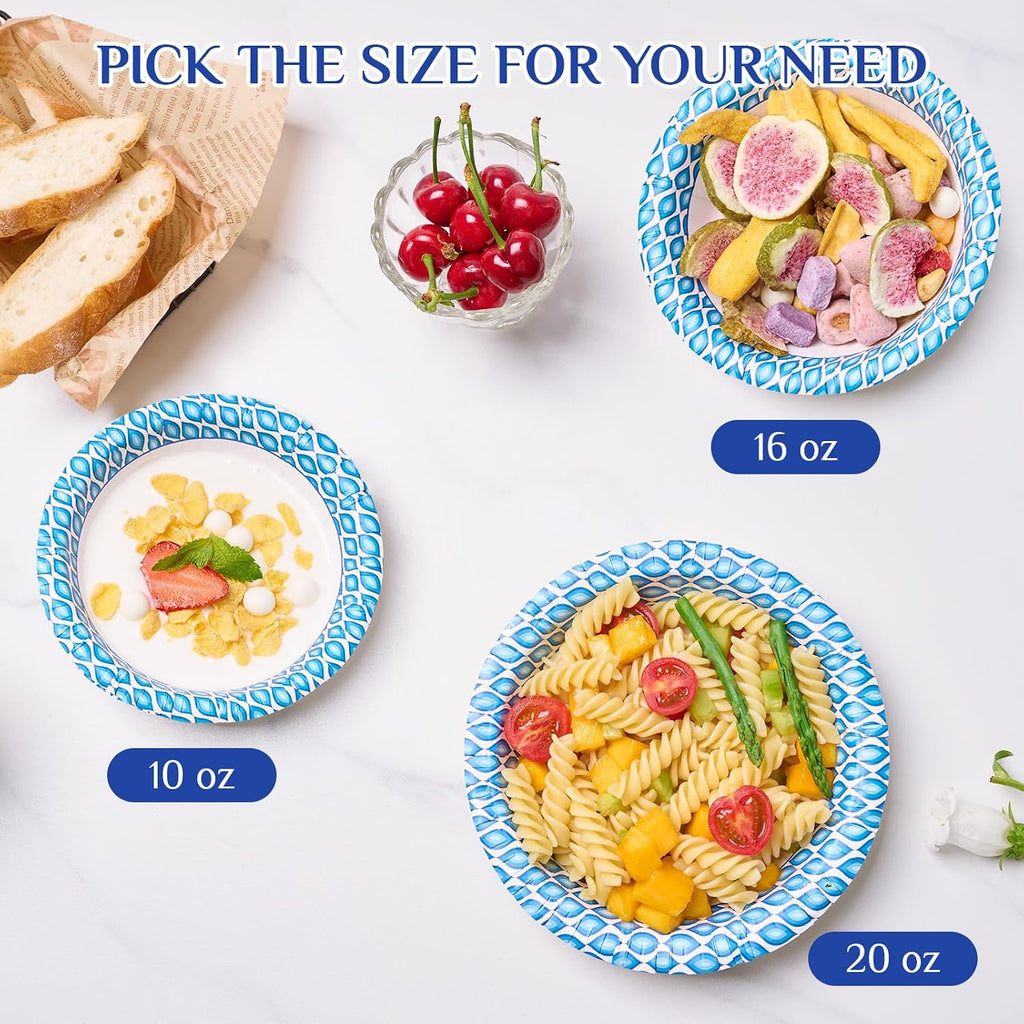 10 oz Paper Bowls, 300 Count Printed Disposable Small Bowls Bulk
