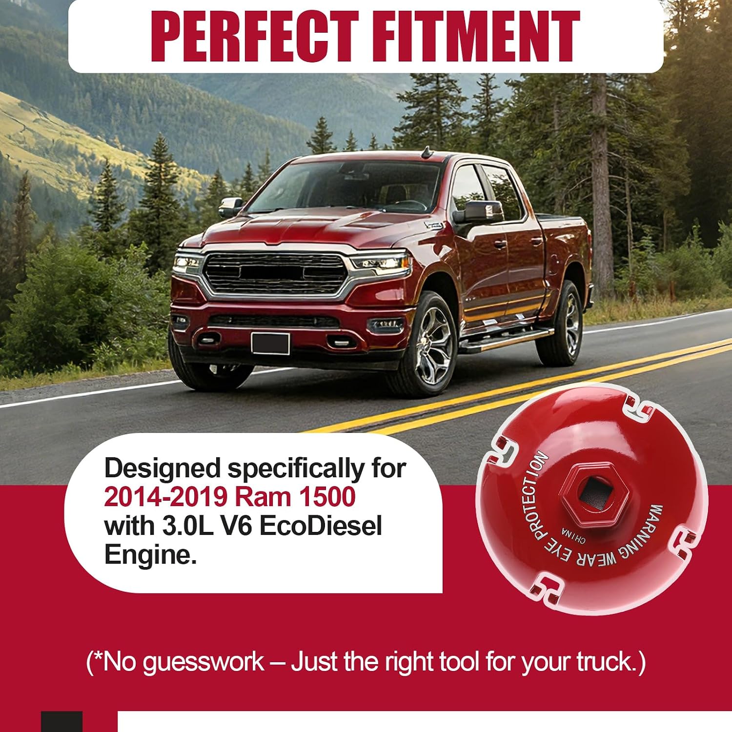 61150 Fuel Filter Housing Wrench Replacement for Ram 1500 EcoDiesel | OE 68235275AA, 10 Micron, Aluminum Anti-Slip