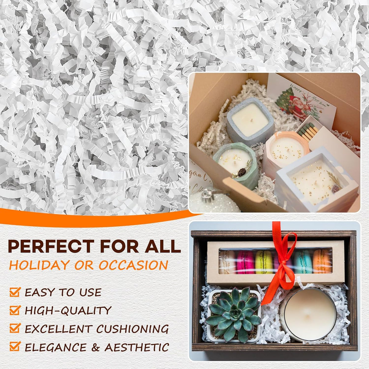 3LB White Crinkle Paper Filler, Shredded Paper for Gift Baskets