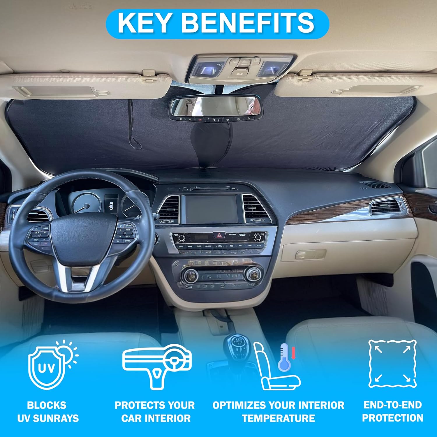 Car Windshield Sun Shade Foldable | Front Windshield Shade for Sun, Heat and UV Rays | Sunshade for Car Front Window