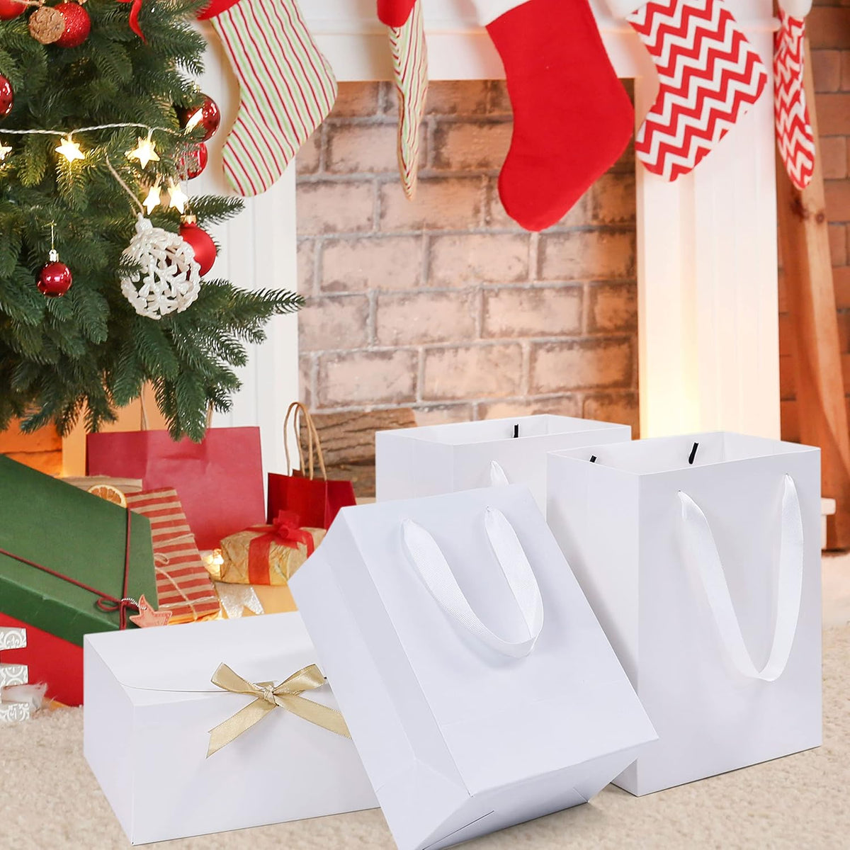 Medium White Gift Bags, 12 Pack, 8x5x10 IN