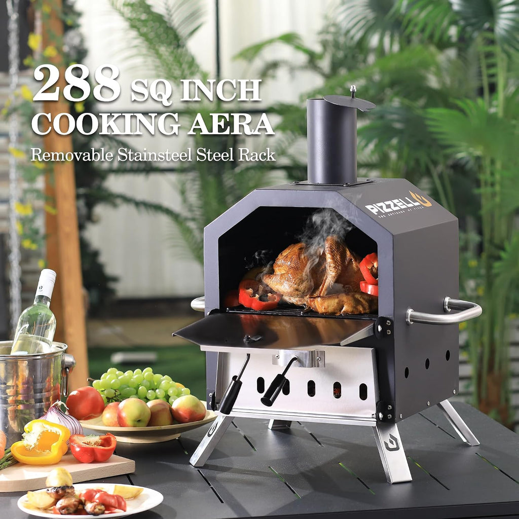 26"H Outdoor Wood Fired Pizza Oven, 2-Layer Pizza Maker